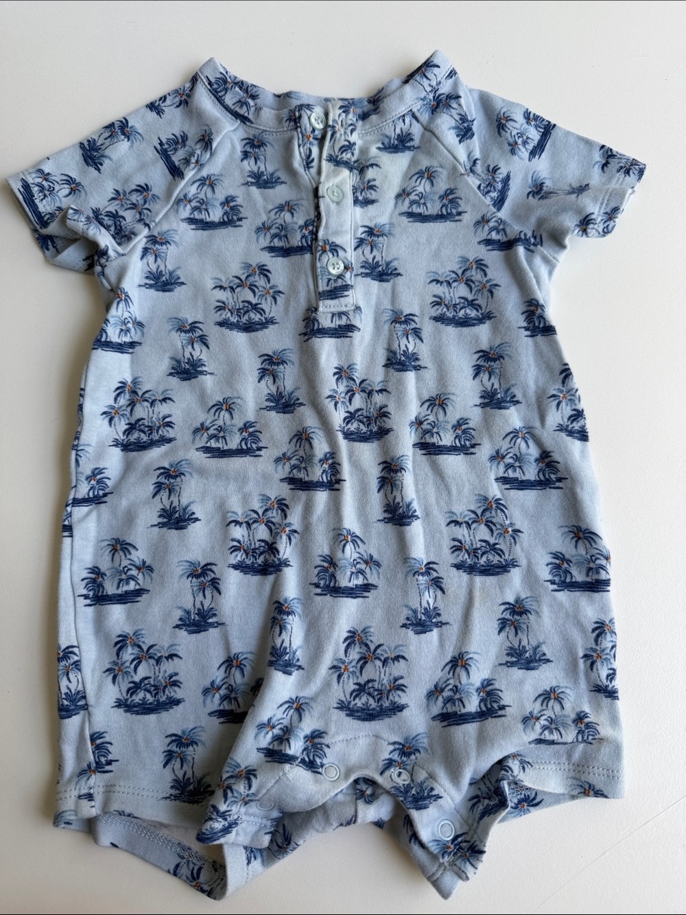 Janie and Jack Light Blue Short-Sleeve Palm Print Romper